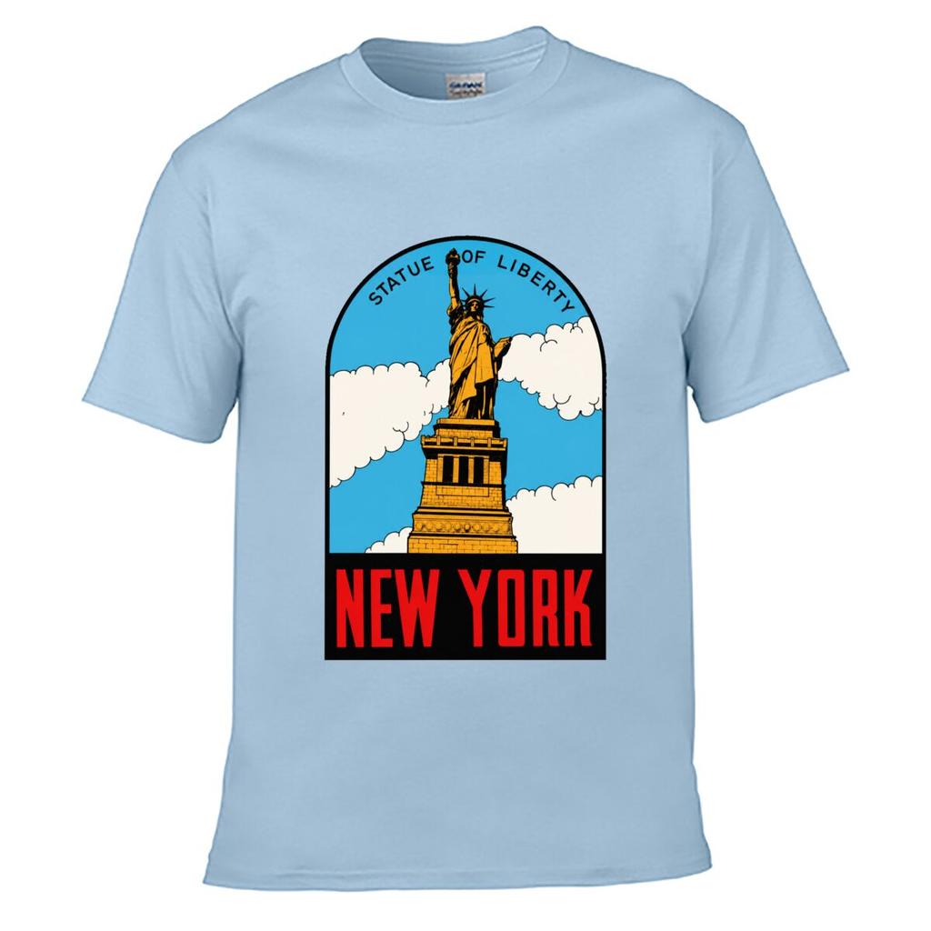 Statue Of Liberty New York Clouds Skyline Art Loose Vintage Distressed Washed Casual Tee