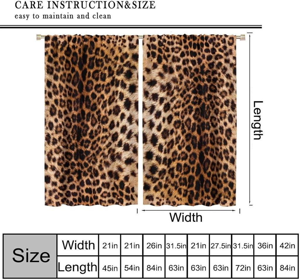 Leopard Print Curtains Brown Animal Fur Printed Lightweight Dcor Window Treatments Women Girls Bedroom Living Room Wildlife Curtain Polyester Ideal