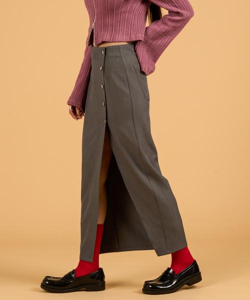 Collet Layered Snap Slit Long Skirt [Gray]