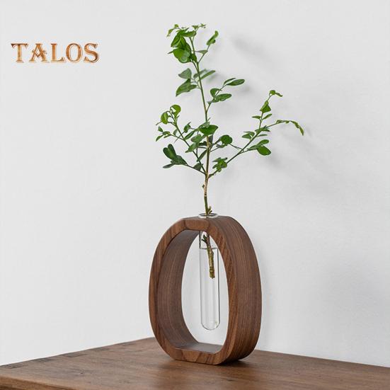 Vasă cu tub de încercare pentru plante hidroponice cu suport din lemn Vază cu flori transparentă Centru de masă Vază de propagare a plantelor Home Office Decor pentru birou