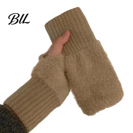 Solid Color Casual Winter Mittens 1 Pair Fingerless Gloves, Warm Half Finger Mittens, Thermal Protection Gloves for Soft Fuzzy Fleece Driving Writing