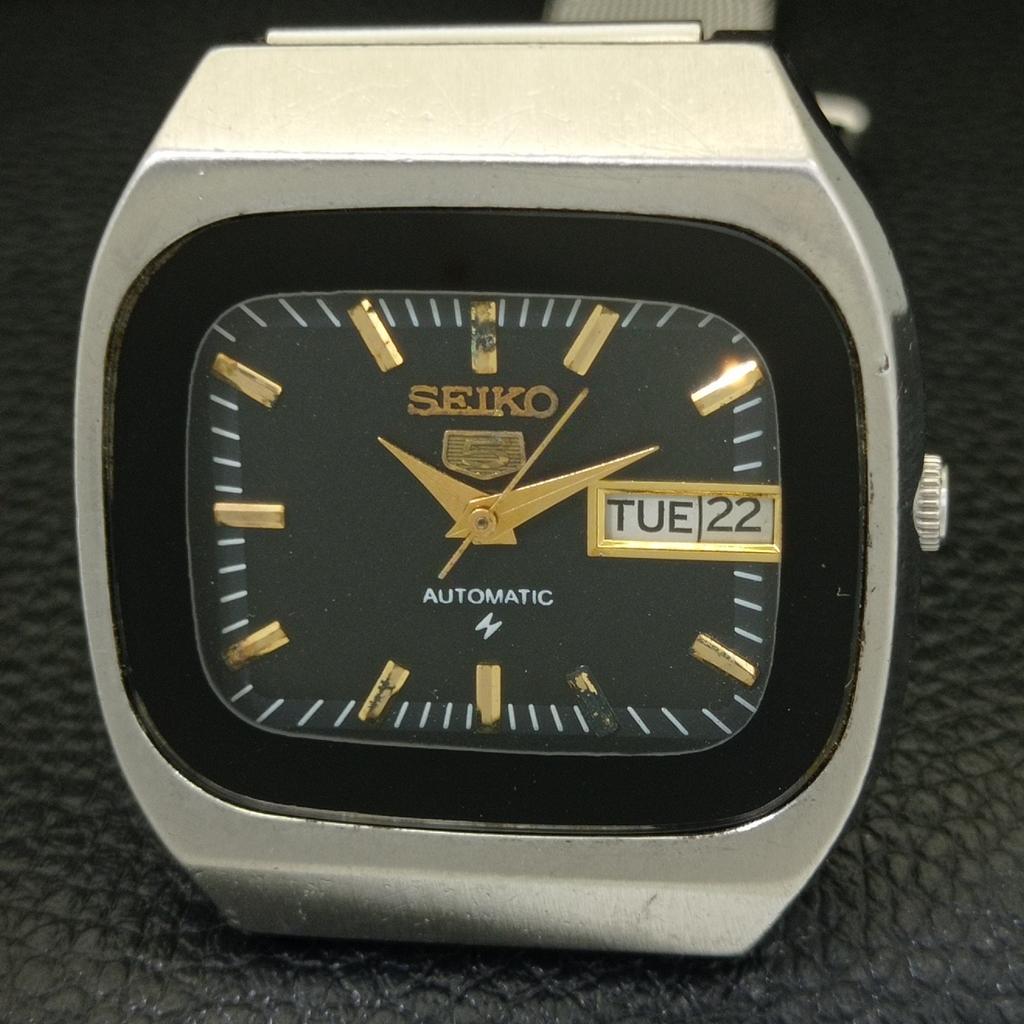 VINTAGE SEIKO 5 AUTOMATIC 6309A JAPAN MENS BLACK COLOR DIAL WATCH A701439-5