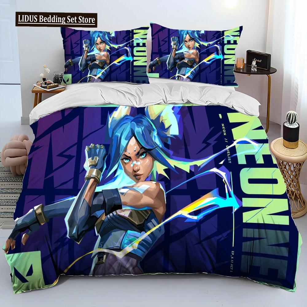 3D VALORANT Game Gamer Cartoon Comforter Bedding Set,Duvet Cover Bed Set Quilt Cover Pillowcase,king Queen Size Bedding Set Boys