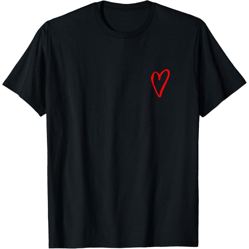 Red Tiny Heart Pocket Valentine s Day Love Cotton Men T Shirt 4XL чёрный