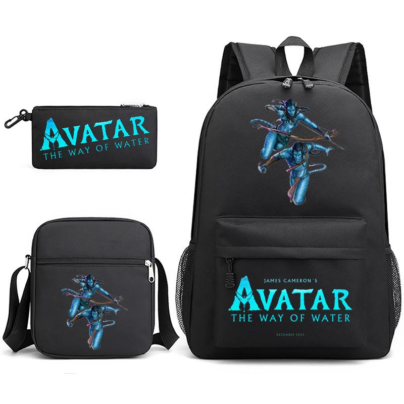 Large Capacity Schoolbag with Shoulder Strap; Student Three-piece Pencil Case Set