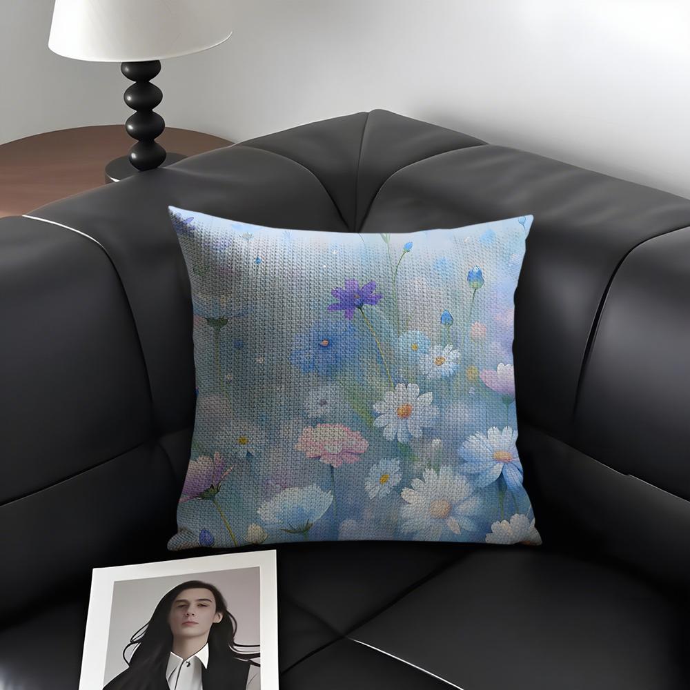 Little Flowers Ins Cushion Cover Natural Linen Organic Fabric Double-Sided Printing Sofa Home Decor Gift Pillow Case