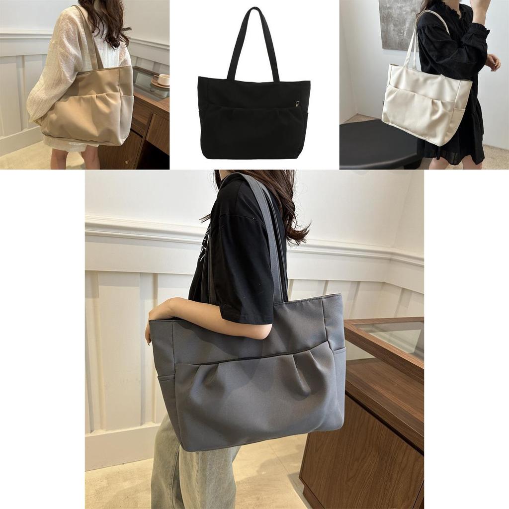 2024 Fashionable Large Capacity Canvas Tote Bag Stylish Commuter Shoulder Bag In White Gray Black Khaki Colors