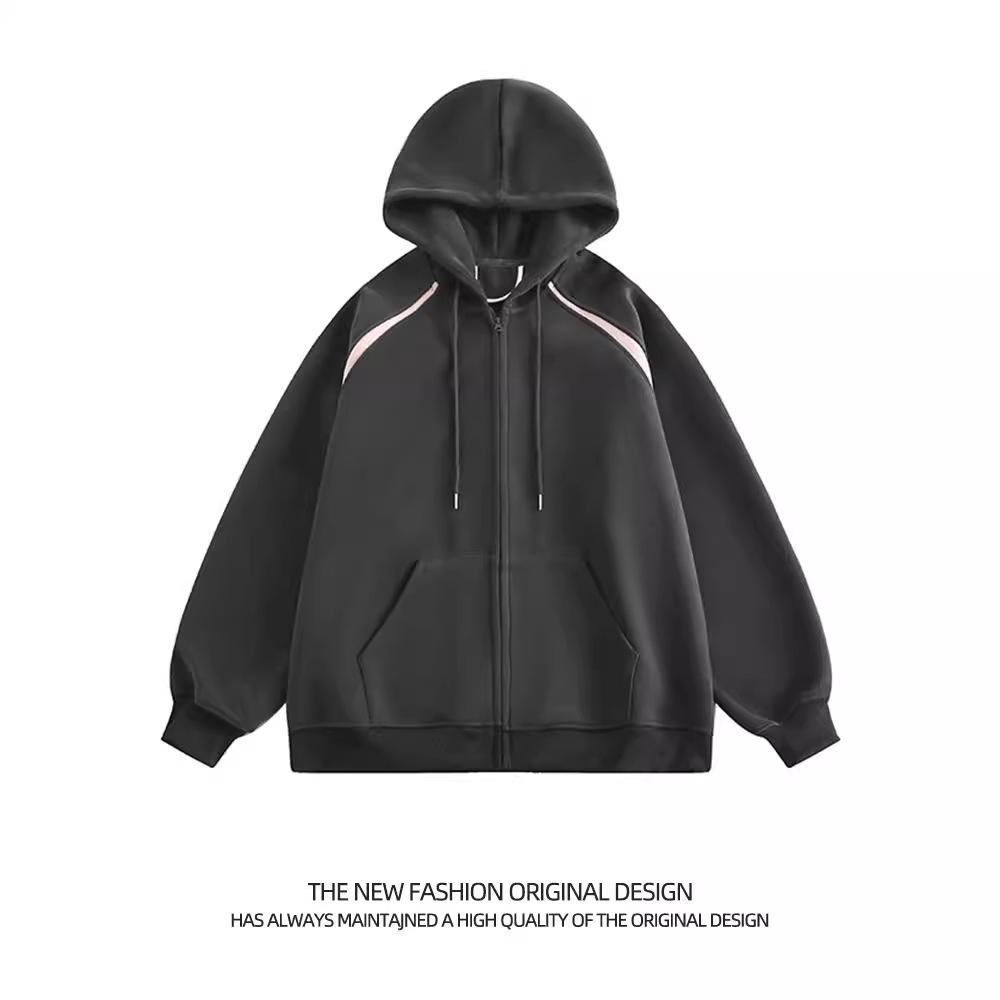 

Американская толстовка с капюшоном для мальчиков, модный бренд, свободный крой, вставки, контрастный цвет, кардиган на молнии L серый