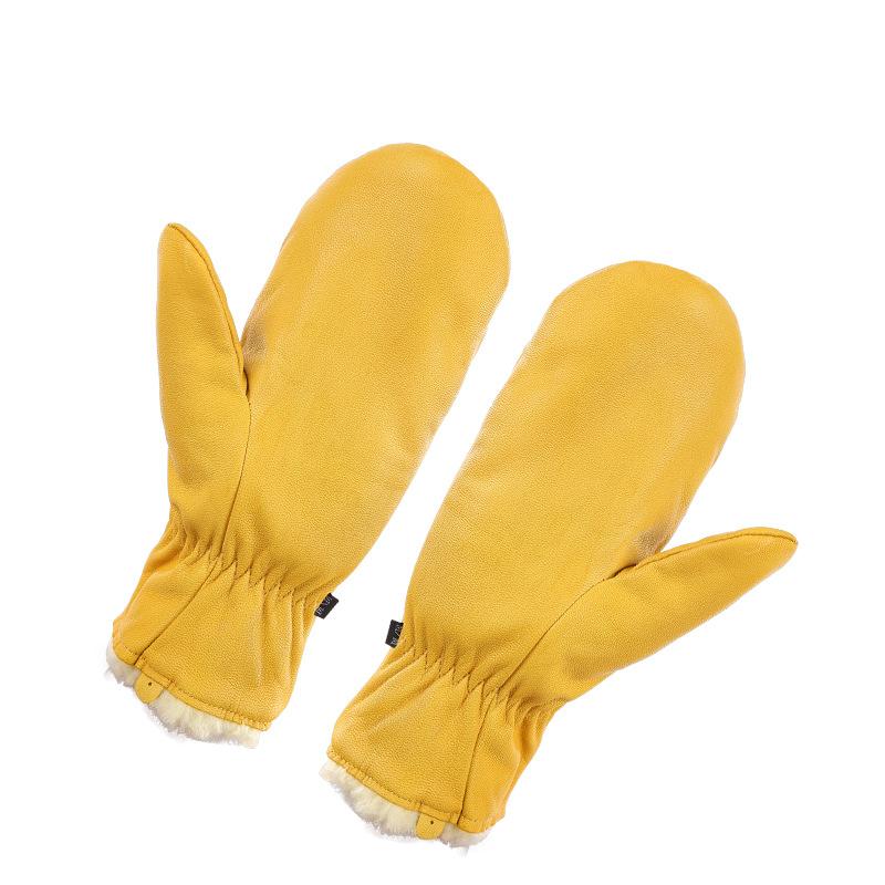 Aozhe Sheepskin Cold-proof Ski Gloves with Floor and Winter Waterproof Fleece Thickened Outdoor Snow Board Gloves