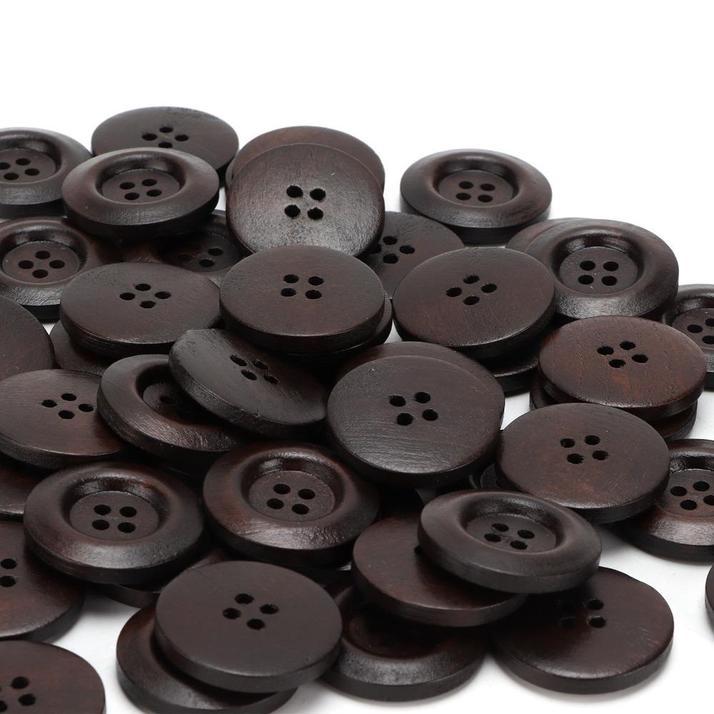 50pcs Dark Brown 4 Hole Buttons Wide Edge Sewing Buttons Craft Wooden Buttons  DIY Craft