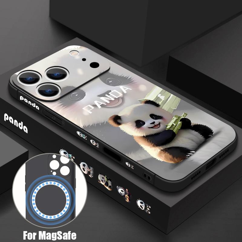 For iPhone 17 Pro Max Case Lovely Baby Panda Pattern Magnetic For Magsafe Silicone Cover For iPhone 16 Pro Max Funda iPhone 15 14 13 12 11 16E Air