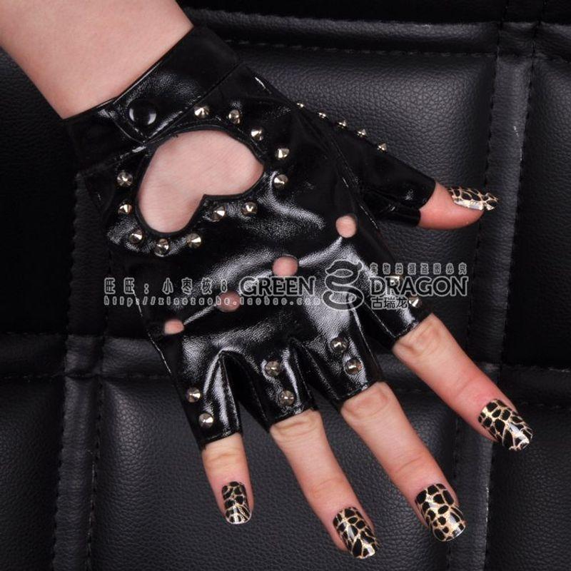 

Half Nightclub Punk & Rock Cosplay Leather Gloves Patent leather black