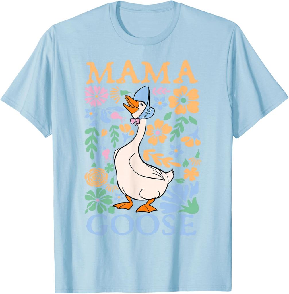 Mama Goose Floral Graphic Print Cotton T-Shirt Cute Mother's Day Casual Daily Tee
