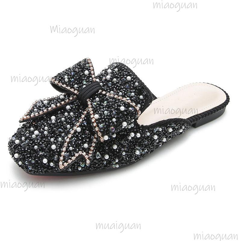 Size 34-43 Rhinestone Beaded Women's Mules Cover Toe Trendy Slides Slip-on Woman Shoes  De Mujer Spring Summer Footwear