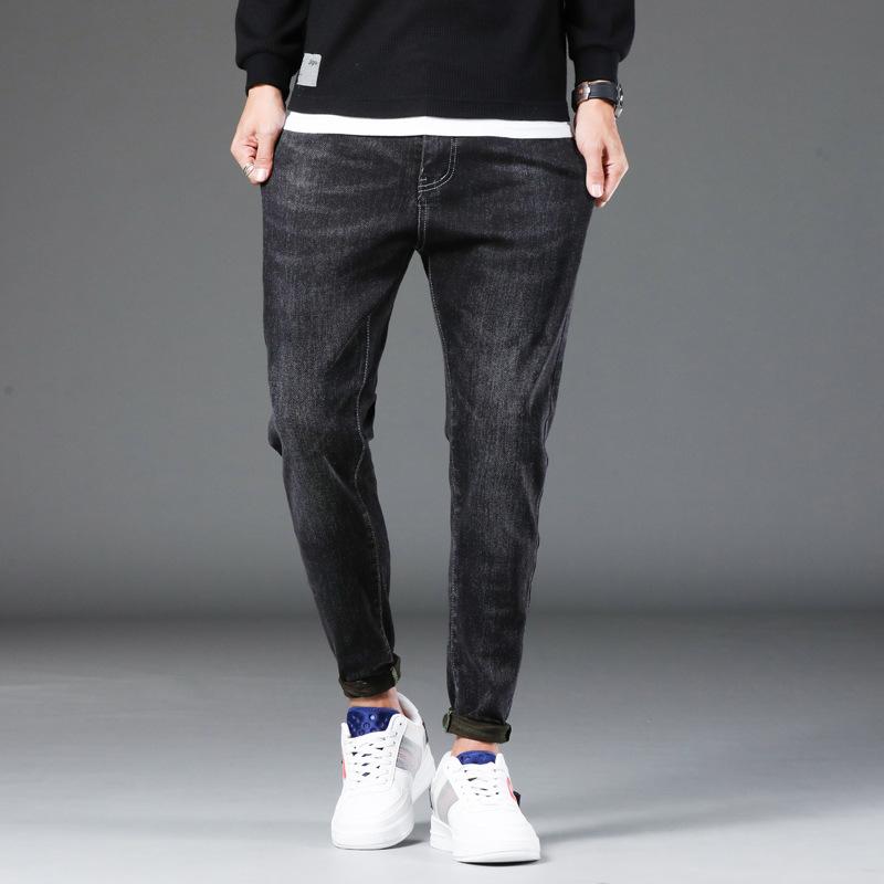 Pánské jarní džíny střední pas elastické korejské volné módní značky Harun dlouhé kalhoty pánské kalhoty s malým rovným rukávem