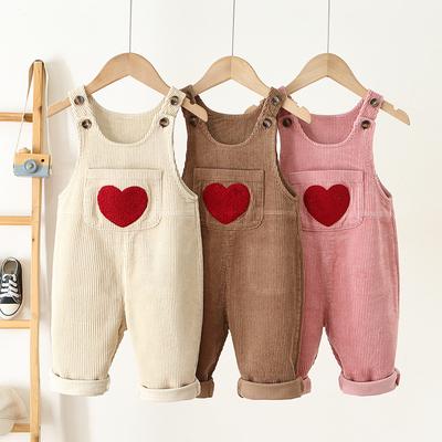 Spring Kids Baby Clothes Heart Embroidery Baby Boys Girls Bib Pants Solid Overalls Corduroy Casual Suspender Outwear