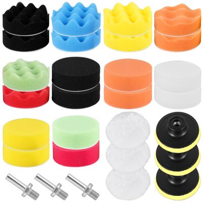 29Pcs Car Polishing Pads 3in Washable Buffing Sponge Reusable Wool Fiber Polishing Pad Car Detailing Drill Waxing Polishing Kit