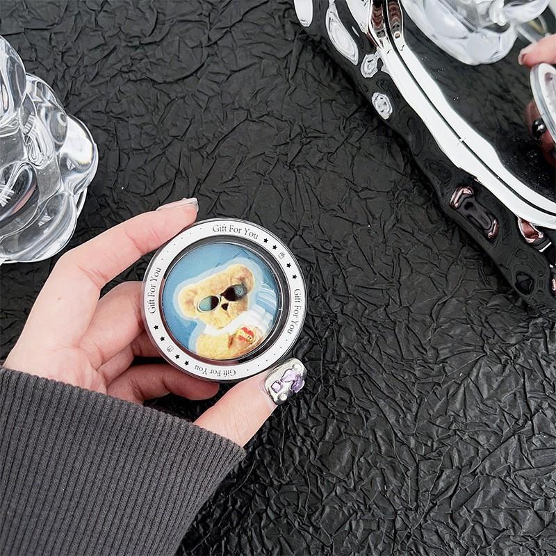 Cute Animal Glass Circular Magnetic Suction Phone Airbag Holder Back Sticker Extendable Desktop Lazy Ins Style