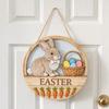 Wooden Happy Easter Door Sign Rabbit Eggs Hanging Wood Sign Easter Bunny Welcome Sign  Party