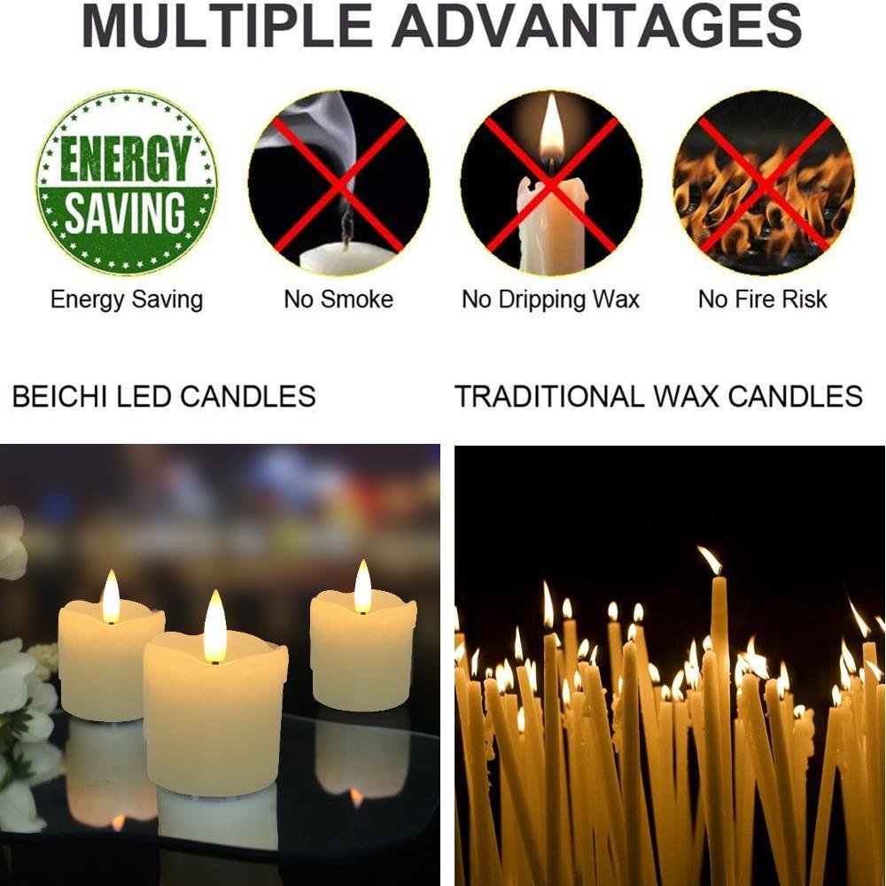 Flickering Flameless Votive Candles with Timer Remote Control Realistic Electric Real Wax Candle for Christmas Wedding Halloween