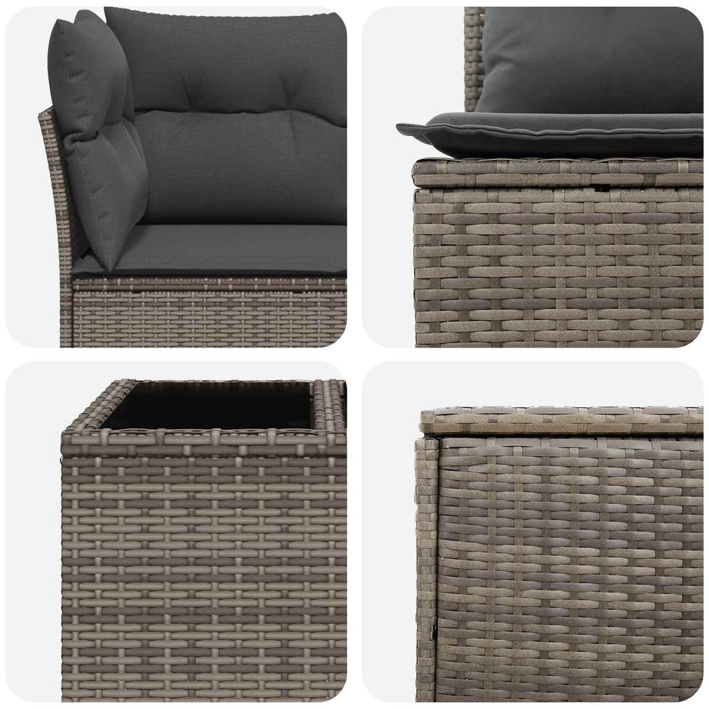 Sofa Set 6 Pieces Gray and Dark Gray Poly Rattan and Steel