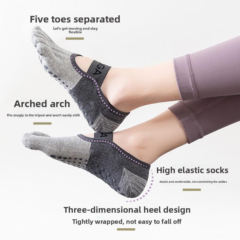 1/5 Pairs Women Five‑Toe Grip Socks, Non‑Slip Breathable Socks for Pilates Yoga Barre Fitness Indoor Floor Training