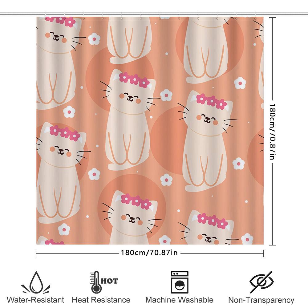 Adorable Cat Print Shower Curtain For Bathroom Decor Pink Floral Pattern High Quality Fabric Size: 72 X 84 Inches (180Cm X 210Cm