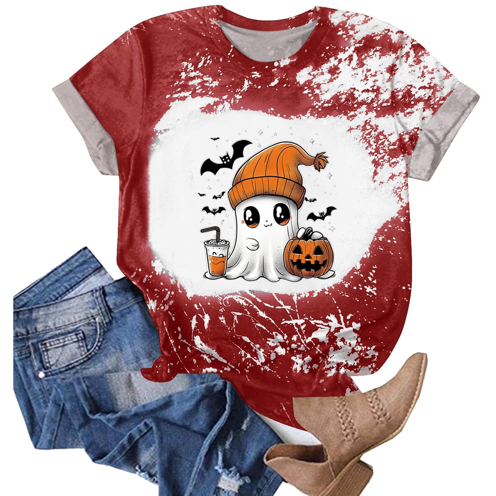 

Хэллоуинские футболки для женщин Милая футболка Осенняя футболка Градиентные графические футболки Повседневные топы с коротким рукавом M