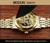 Modun Men's Gold Dragon Pattern Automatic Skeleton Watch with Genuine Leather Strap and Waterproof Multifunctionality