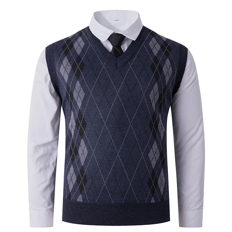 Men's Warm Vest Waistcoat for Autumn and Winter Middle-aged Plus Fleece Thickened Sleeveless Pullover Knitted Sweater