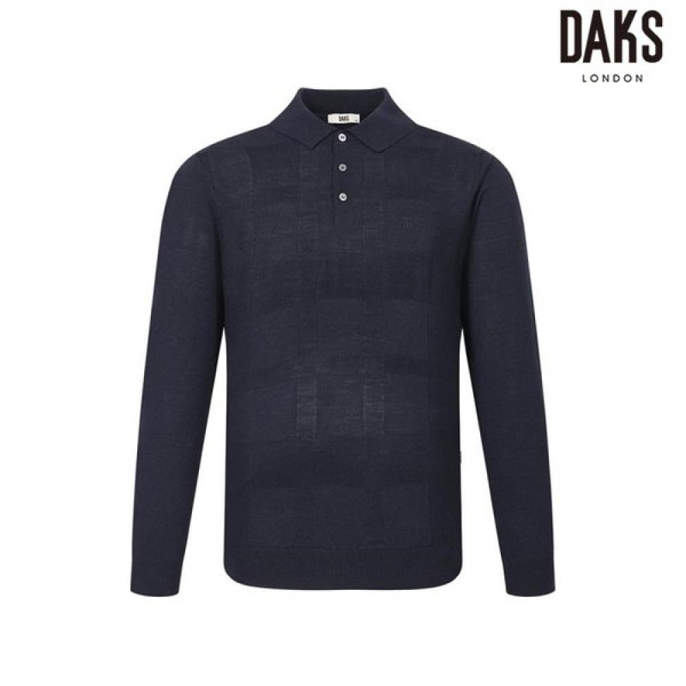 DakS Men S Wool Blend Mixed Structure Big Check Collar Knit dmp1Swtl201n1 navy/95