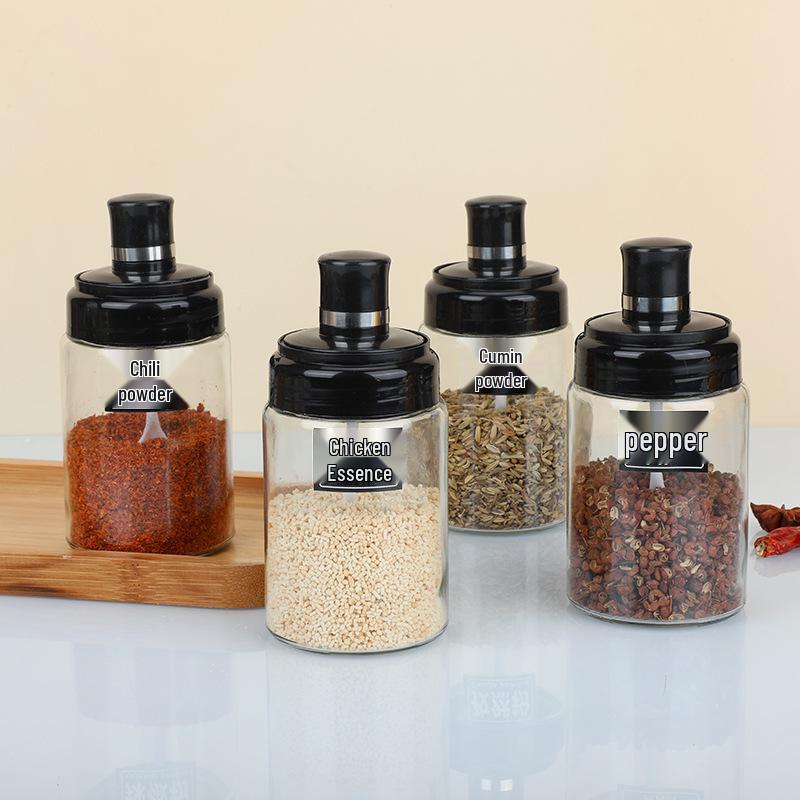 Glass Seasoning Jar: Salt Shaker, Spice Container, Oil Dispenser, MSG Box for Kitchen and Household.
