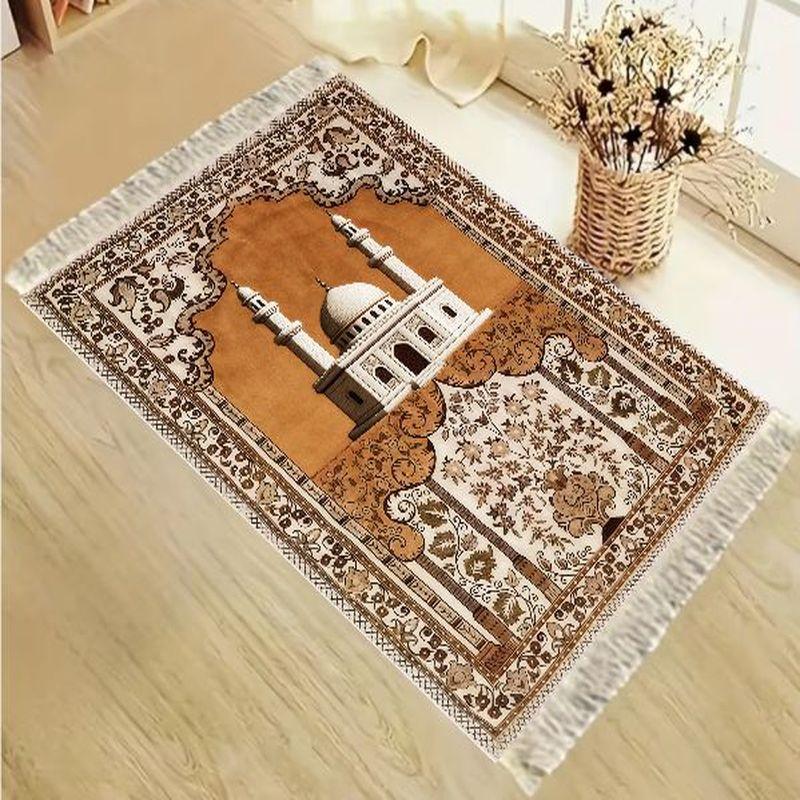 Mosquée des Minarets Jumeaux Tapis de Prière Islamique Floral, Tapis de Prière Musulman Pliable Portable, Tapis de Culte Religieux pour Décoration Intérieure