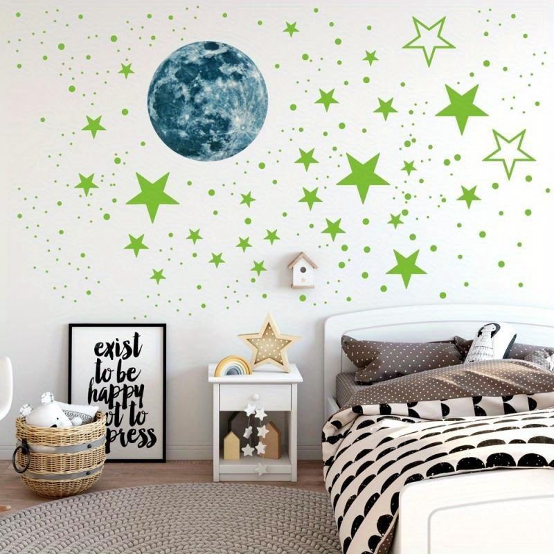 Luminous Wall Stickers Baby Kids Bedroom Home Decor Moon Stars Luminous Fluorescent Wall Stickers