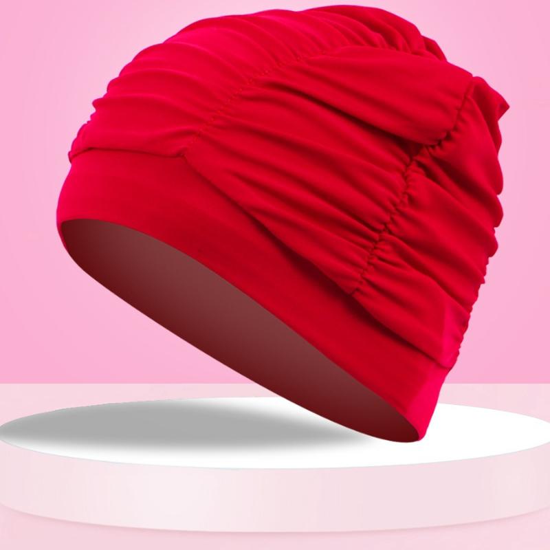 Womens Swim Cap for Long Hair Cute Korean Style Colorful Fabric Design Elegant Beach Photography Hot Spring Swimming Cap