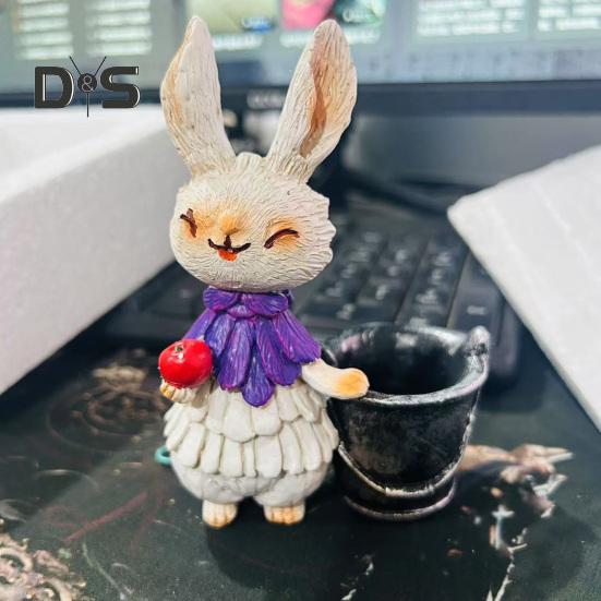 Easter Bunny Figurine Resin Cartoon Rabbit Statue Animal Sculpture Home Office Indoor Outdoor Garden Decoration Ornament