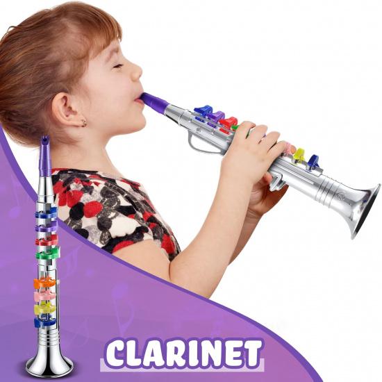 Lewtemi Set of 3 Saxophone for Kids Christmas Musical Instruments Toy Saxophone Toy Trumpet and Clarinet with 8 Colored Coded Keys Teaching Songs
