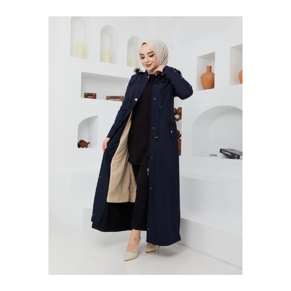 Palton lung de iarnă căptușit cu blană neagră Water Prof