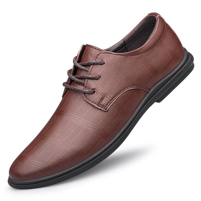 Men s Spring Leather Formal Business Shoes, Embossed Crocodile Pattern, Casual Lace-up, Soft Sole, Youth British Korean Style 39 темно-коричневого