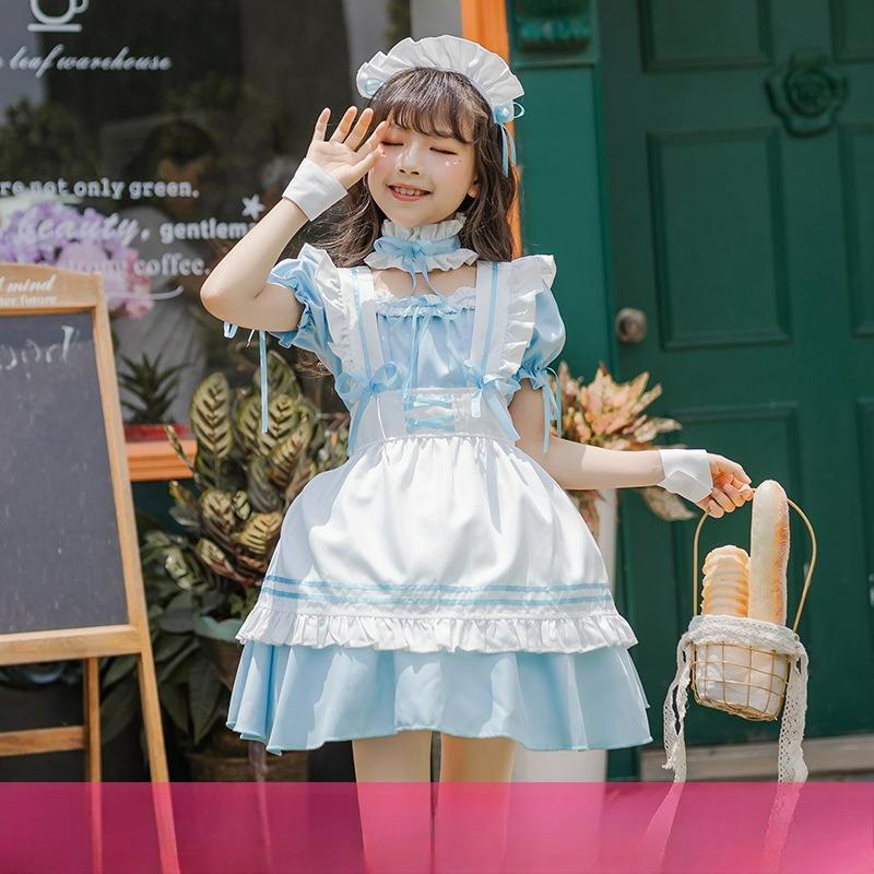 

Girls Black Maid Dress Children s Clothing Lolita Maid Cute Lolita Dress Children Princess 150 синій