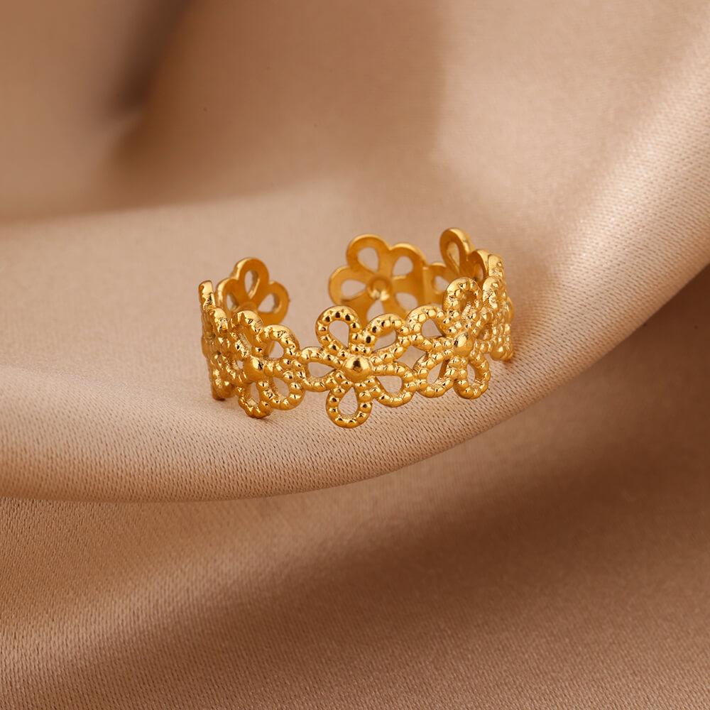 Vintage Stainless Steel Flower Rings for Women Gold Color Wedding Party Fashion Jewelry Anti Fading Accessories Birthday Gifts