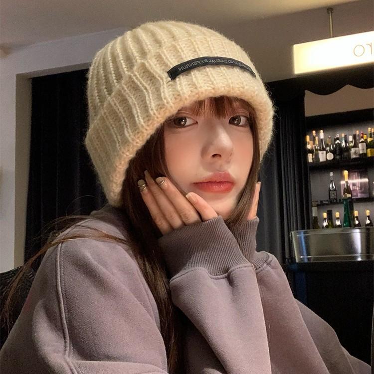 Big Head Circumference Thick Wool Hat Women's Autumn and Winter New Thickened Warm Ear Protectors Knitted Hat Showing a Small Face and Cold-proof Gray