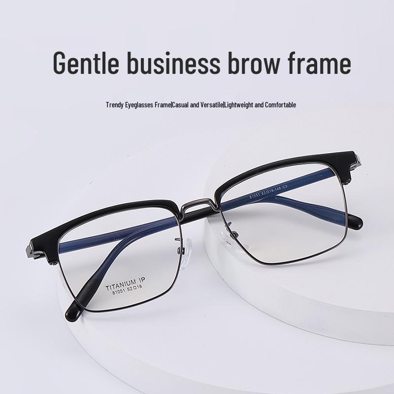 Men s Retro Brow Glasses with Metal Insert Temple Transparent Silver C4