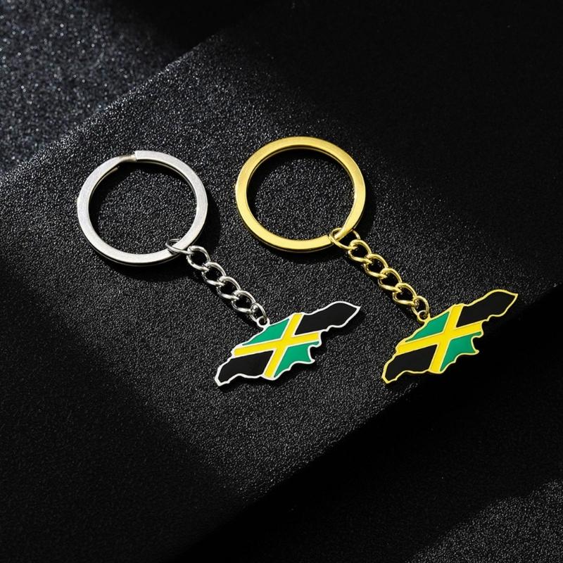 Ethnic Style Keyholder Keychain Souveniry Gift Stainless Steel Map Keychain Backpack Map Flag Shape Keyring for Unisex