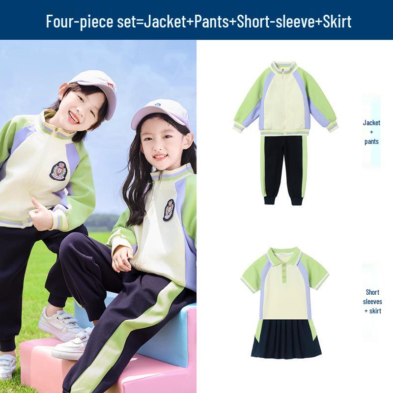 Three-Piece School Uniform Set: Autumn/Spring Sportswear & Baseball Style for Primary, Middle, and Large Kids