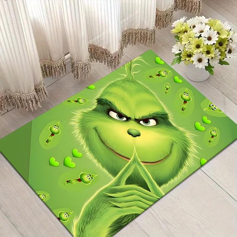 Grinch Party Style Crystal Velvet Rug, Soft Anti‑Slip Crystal Velvet Carpet for Living Room Bedroom Home Decor