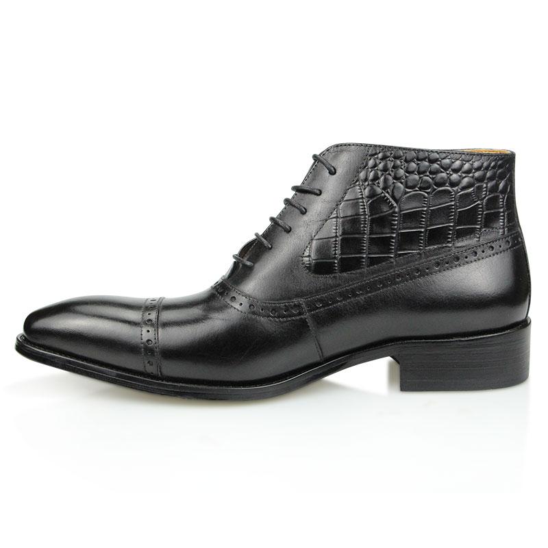Fashion Luxury Genuine Leather Men Ankle Boot Fashion Wedding Dress Elegant Formal Office Pointed Toe Lace-up Shoe Brogue Adult Boot