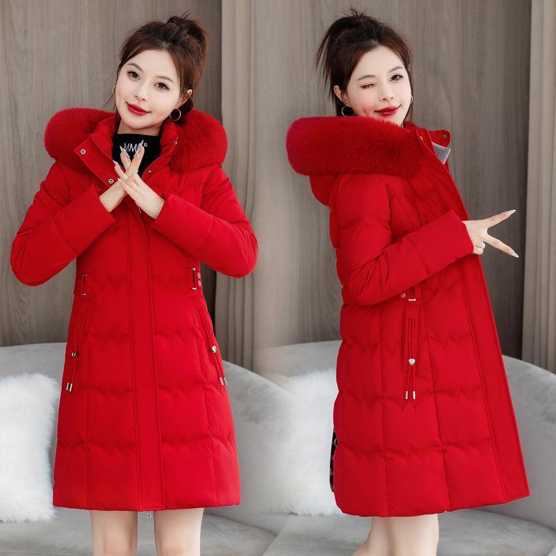 Women's Winter Coat: Waist-cinching, Long-length, with Large Faux Fur Collar, Drawstring Waist, and Extra-warm Lining.