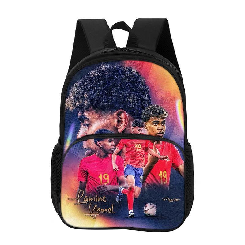 Travel Large Capacity Knapsack L-Lamin Yamal Students Kids Football Star School Bag with Front Pocket Backpack Sports Bookbag