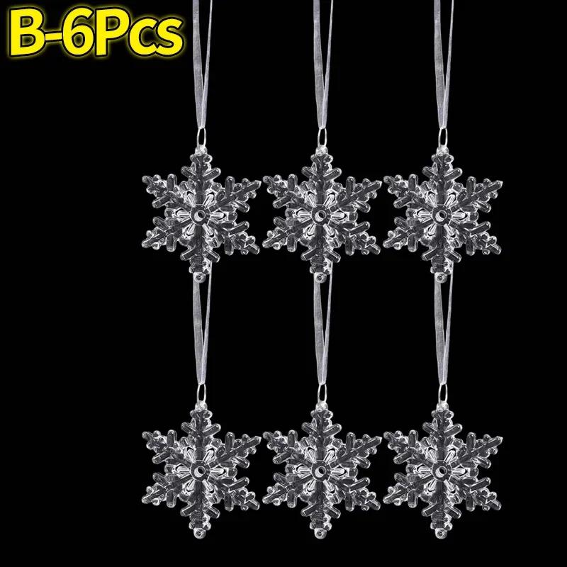 Clear Crystal Snowflake Icicle Pendants Acrylic Christmas Tree Ornaments Holiday New Year Home Party Hanging Decoration Supplies